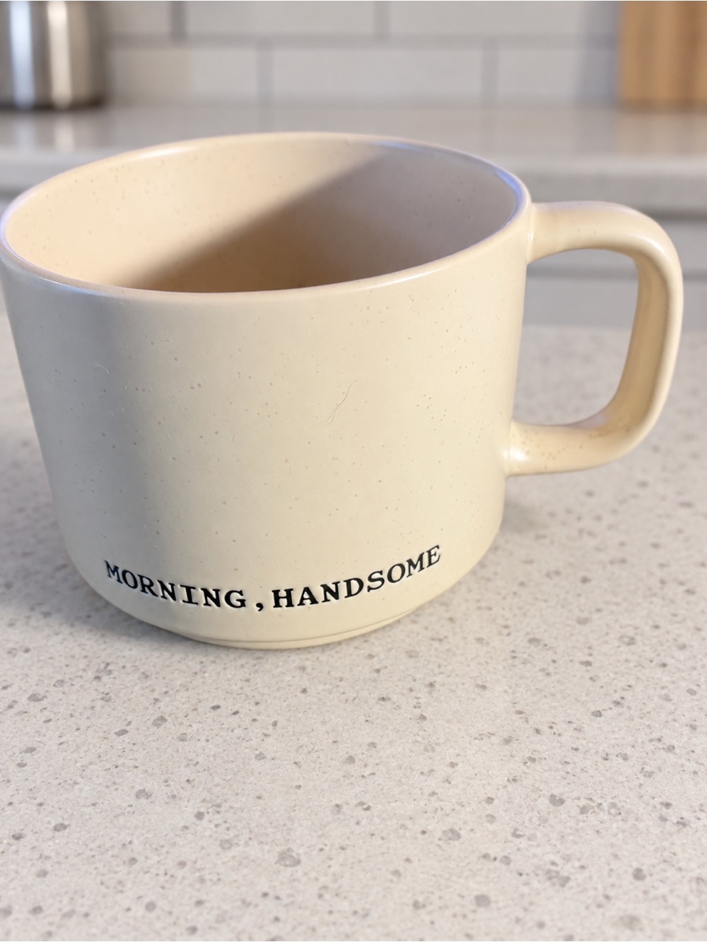 Market Finds “Morning, Handsome” Cream Speckled Oversized Coffee Mug